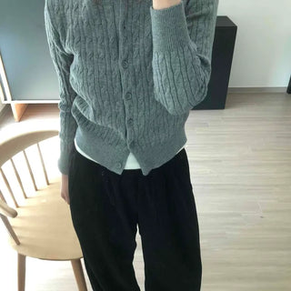 Classic Cable Round Neck Button Crop Knit Cardigan