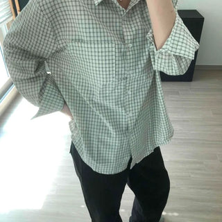 Loose Fit Mini Check Collar Oversized Shirt