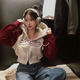 Post Raglan Crop Double Fleece Zip-up Hoodie