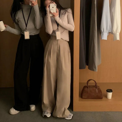 Fleece-lined ver. Two-pintuck wide slacks that caused a frenzy of inquiries
