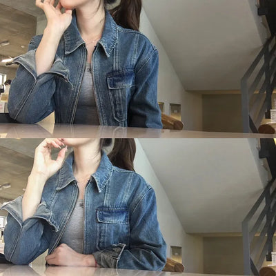 Damage Cut Denim Crop Jacket