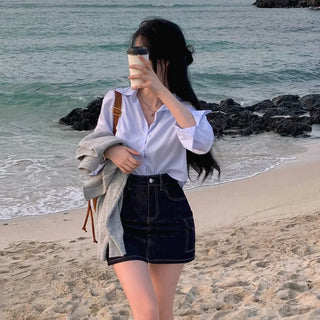 Salty Non-Fade Pocket Cargo Raw Denim Skirt