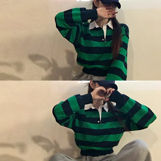 Striped Crop Collar Sweatshirt