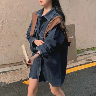 Vintage Stitch Denim Oversized Shirt Dress