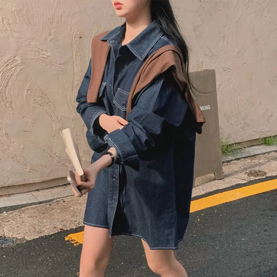 Vintage Stitch Denim Oversized Shirt Dress