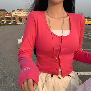Melting U-Neck Ribbed Crop Cardigan