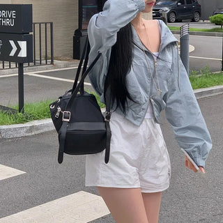 River Two-Way Hooded Crop Windbreaker Jacket