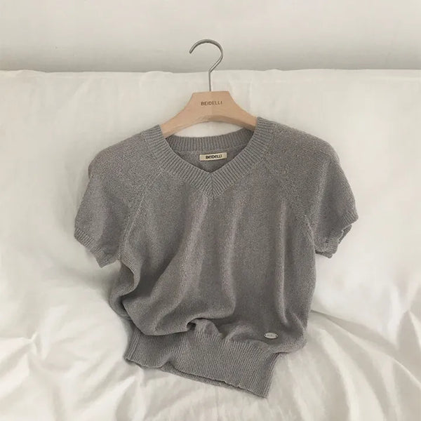 New Of Cap Sleeve V-Neck Short Sleeve Knit