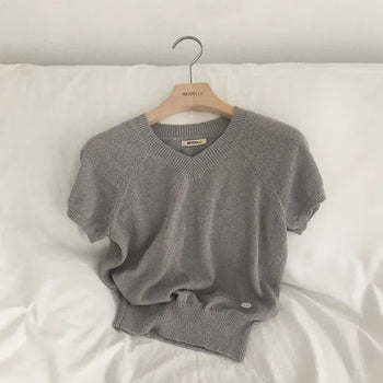 New Of Cap Sleeve V-Neck Short Sleeve Knit