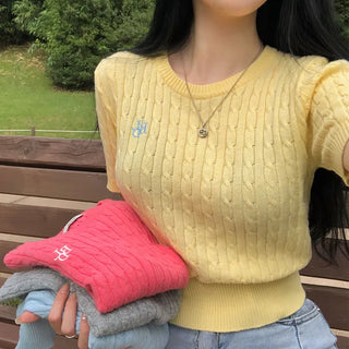 More Cable Knit Round Short Sleeve Knit