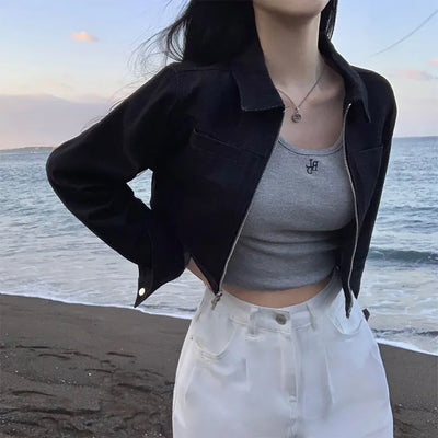 Slimming Two-Way Denim Crop Jacket