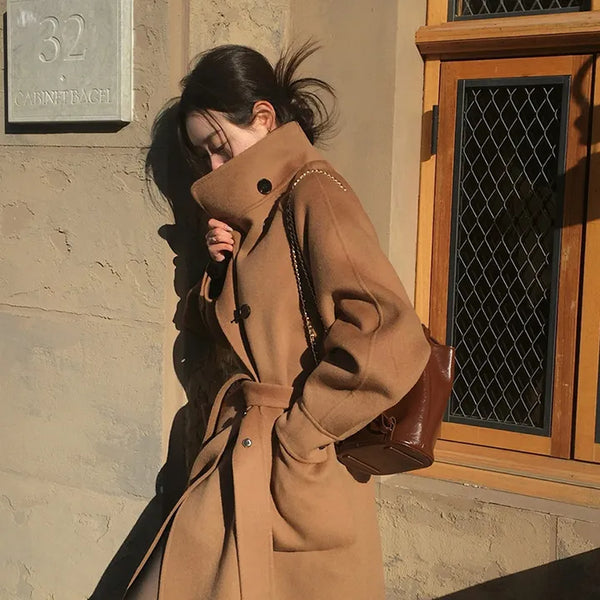 Log Handmade High-Neck Oversized Long Coat