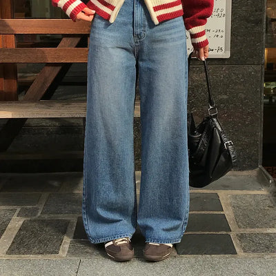 Let's Fleece-lined Denim Wide Pants
