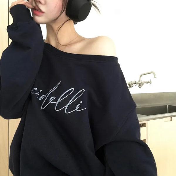 Callie Off-Shoulder Lettering Sweatshirt