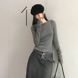 Marron Layered Sleeveless Long-Sleeve Tee Set
