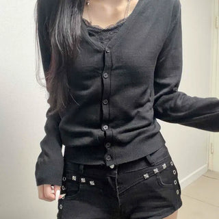V-Neck Button Crop Knit Cardigan