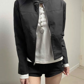 Mandarin Collar Round Cropped Rider Jacket