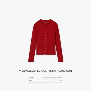 Rose Collar Button Ribbed Knit Cardigan
