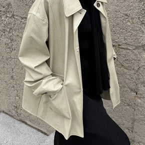 26SS Low Hem Half Leather Jacket