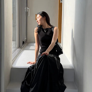 26SS MARIE Smoking Shirred Leather Skirt