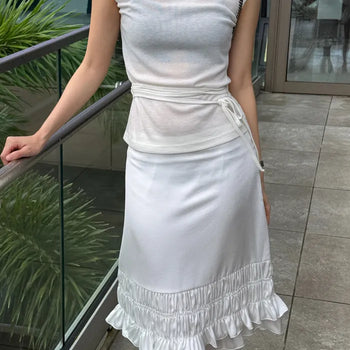 26 Bevel smocked frill satin skirt