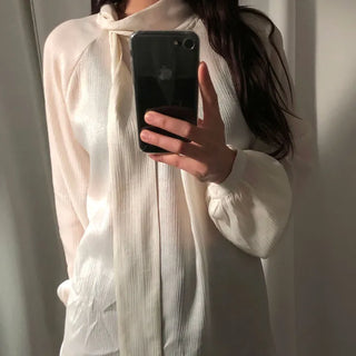 Rent Women's Loose Fit Glitter Tie Scarf Cutout Blouse