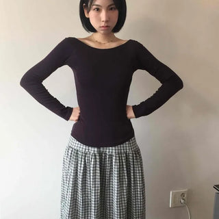 Check Pattern Elasticated Flare Long Skirt