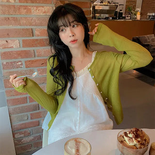 Hiromi Cool See-through Crop Cardigan Plain Layered Slim Fit Cool Material Summer Cardigan Indoor Cardigan Long Sleeve T-shirt Sal-An-Tem Rainy Season Look