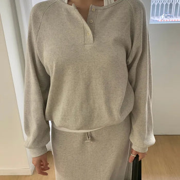 Waffle Long Sleeve Loose Fit T-shirt