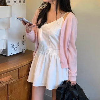 Scent Pintuck Flare V-Neck Sleeveless Mini Dress