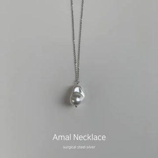 Amal Surgical Silver Pearl Long Necklace