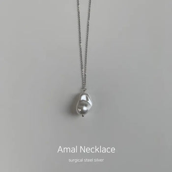 Amal Surgical Silver Pearl Long Necklace