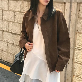 NER Cut-out Suede Oversized Blouson Jumper Jacket