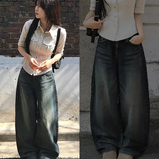 Doa Vintage Washed Raw Wide Denim Pants