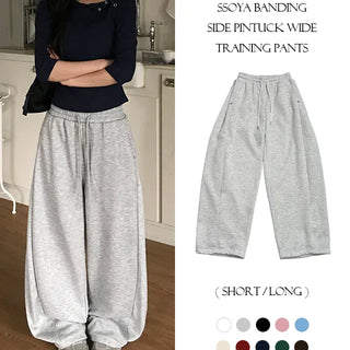 Ssoya Elastic Waist Side Pintuck Wide Training Pants