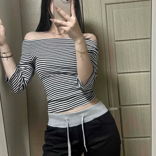 Two-Tone Elastic Waist Drawstring Slim Tapered Pants