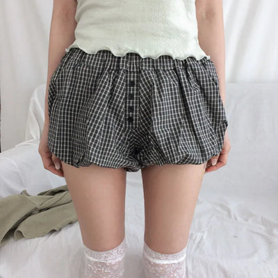 Cat Me Balloon Check Elastic Waist Shorts