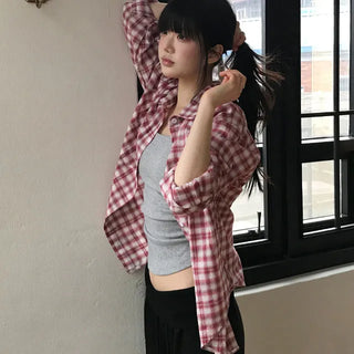 Minwa Red Loose Fit Check Shirt