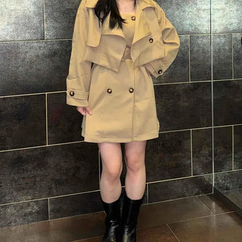 Loose-fit Trench Crop Jacket Dress Two-piece Set