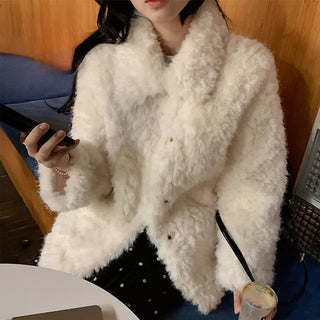 Flippy Collar Sheepskin Fur Half Coat, Sherpa Sherpa Mink Fur Coat, Winter Year-End Look