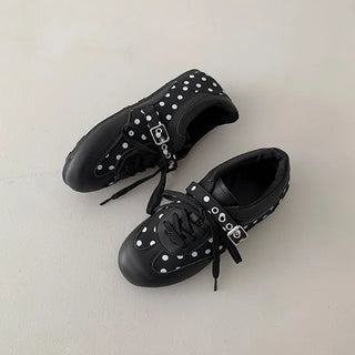 Dot Sneakers Athletic Shoes Flat Shoes Buckle Strap Balletcore Polka Dot Flats Height-Increasing Platform Lace-up