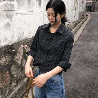 Mati Check Line Pintuck Shirt