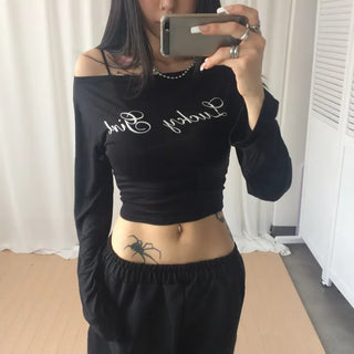 LUCKY GIRL☘︎ Off-shoulder cropped long-sleeve top