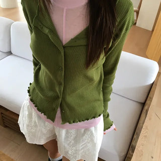 *Muand* Bay Frill Ribbed Cardigan