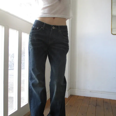 Dark blue low-rise pants