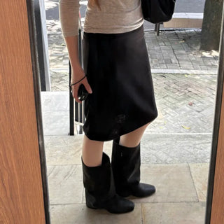 Wide middle boots folding middle boots