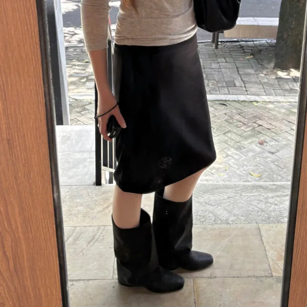 Wide middle boots folding middle boots