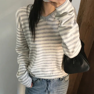 Kazel V-neck Striped Loose Fit Knit