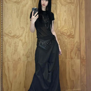 Cross Asymmetric Wrap A-Line Long Skirt