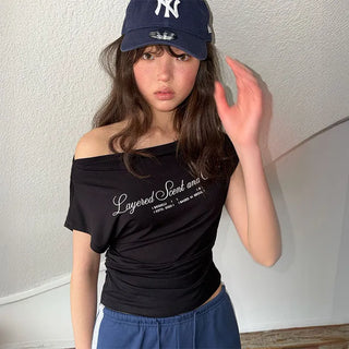 Ellen Shirred Off-Shoulder T-Shirt